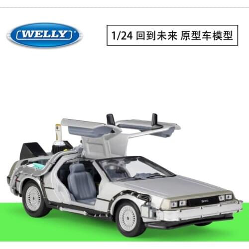 Welly1: 24 DMC No.1 player returns to the future time machine simulation alloy car model childrens toys Christmas New Year gift