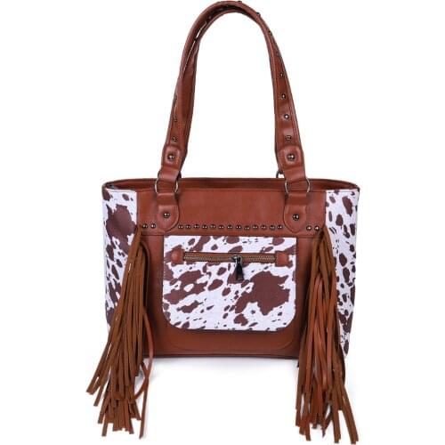 Tassel Cowhide Concealed Carry Studded Shoulder Bag Large Pu Leather Hobo Handbag Crossbody Purse Luxury Designer Bag For Women