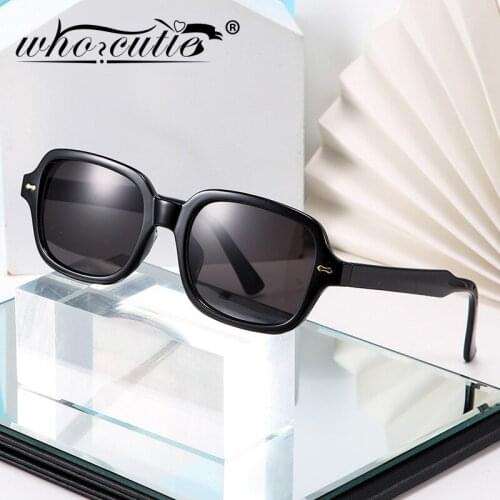WHO CUTIE 90s Fashion Vintage Sunglasses 2020 Brand Design Rectangular Rivet Frame Retro Sun Glasses Black Shades for Women S181
