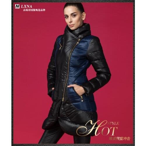 2016 Winter Fashion Down Jacket Brand Women Jacket Down Parka slim 3D patchwork blue Women medium-long down coat Winter Coats
