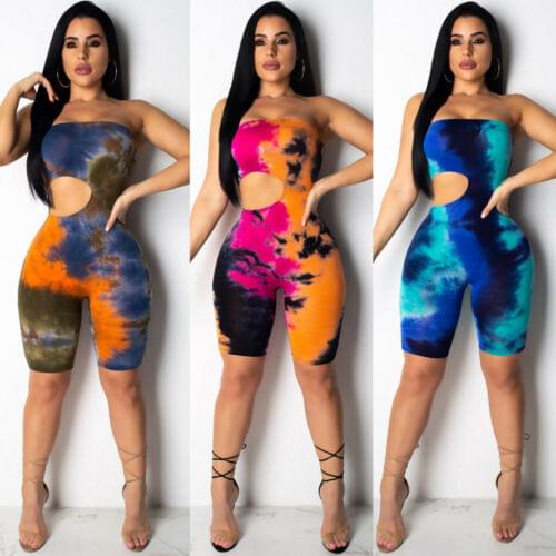 Women Sexy Jumpsuit Tie Dyeing Bodycon Strapless Casual Club Party Romper Overalls Femme Summer Fashion Tracksuit Clothes