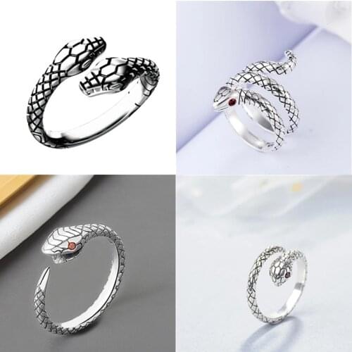 Vintage Punk 925 Sterling Silver Snake Charm Finger Rings For Women Girls Party Jewelry Anillos A008
