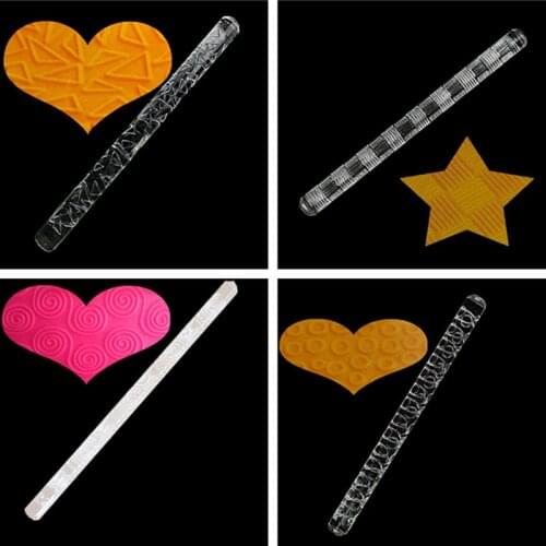 1PC Acrylic Rolling Pin Designed Fondant Cake Impression Rolling Pin Pastry Roller Kitchen Accessories Embossing Baking Tools