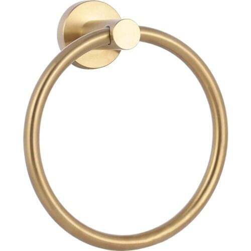 1pc Brushed Gold Stainless Steel Bathroom Towel Holder Wall Mounted Round Towel Rings Towel Rack Kitchen Storage Accessories