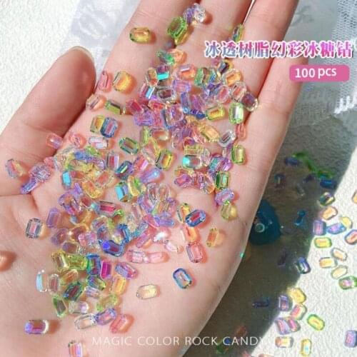 50pcs Resin Crystal Aurora Octagonal Nail Jewels Rhinestones for Nails Art Decorations with All Nail Gems For Women Girls