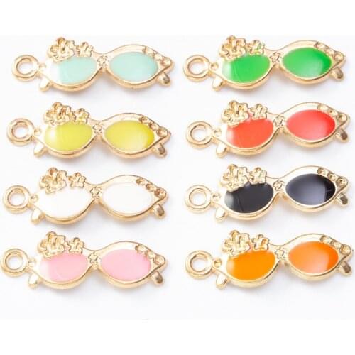 50pcs 30*10MM Gold diy enamel flower women lady glasses Sunglasses charms for bracelet/earring/necklace jewelry making pendants