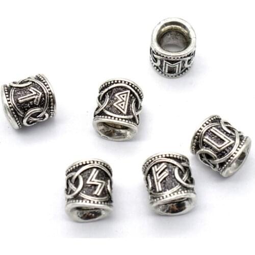 83XC 24Pcs Vintage Silver Norse Viking Rune Beads Bracelet Hair Beards Jewelry Making
