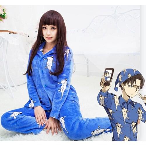 Anime Comic Attack on Titan Blue pajamas Levi Ackerman Uniforms Clothes Suits Full Sets Outfits leisure wears Coral Fleece Wears