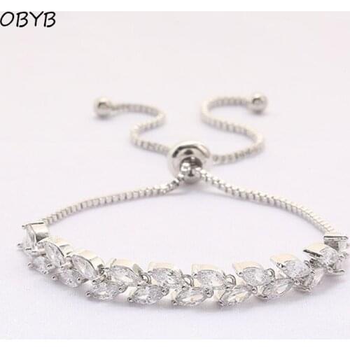 Leaf Shape AAA Zircon Silver Crystal Bracelets ​For Women Men Wedding Engagement Party Fashion Jewelry Simple Couple Bracelet