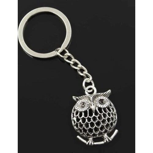 New Fashion Men 30mm Keychain DIY Metal Holder Chain Vintage Owl Standing Branch 33x25mm Silver Color Pendant Gift