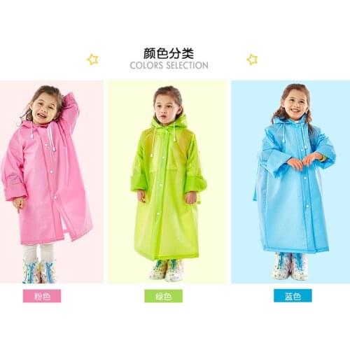 Kids Solid Color Raincoat With School Bag Space S M L XL Students Hiking Raincoat Children Quality Raincoat Boys Girls Raingears