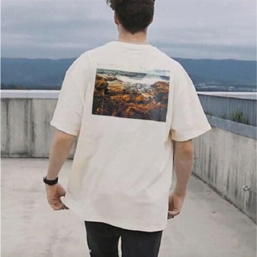 Mens Summer Tshirt Essentials High Street Short Sleeve Coastal Print Mens And Womens Loose Fit T-shirt Oversized Cotton Tees