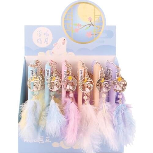 36 pcs/lot Kawaii Rabbit Moon Feather Pendant Gel Pen Cute Black Ink Neutral Pens Promotional Gift Stationery School Supplies