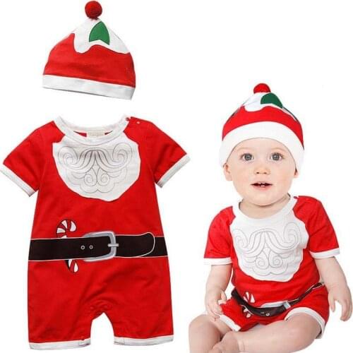 Hooyi Baby Christmas clothes sets Boys Shortall+Hat bebe clothes suit one-piece clothing Rompers Red Costumes