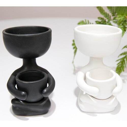 Ceramic Plant Pot Garden Pot Mini Cute Human Shaped Pot Succulent Planter Container Home Desktop Decoration