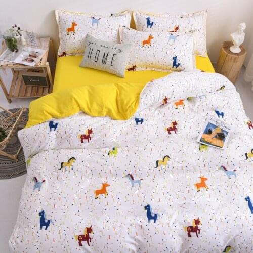 Classic Bedding Set 4 Size Horse Unicorn Summer Bed Linen 4pcs/set Quilt Duvet cover Set Pastoral Bed Sheet AB Side Pillow cover