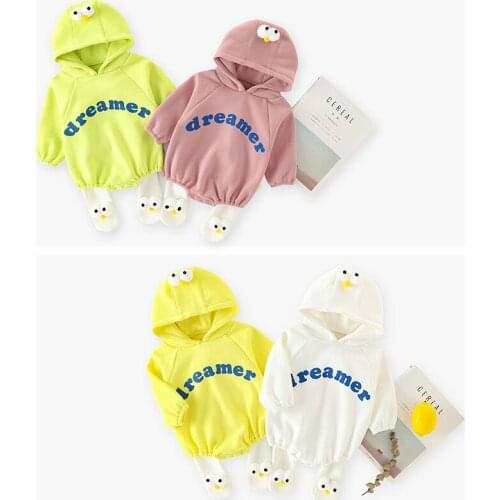Winter Fall Baby Girl Clothes Cute 3D Big Eyes Letter Print Long Sleeve Hooded Sweater Baby Bodysuit Keep Warm Baby Romper 0-24M