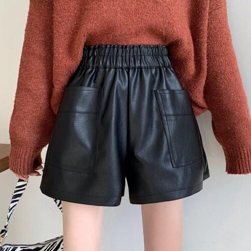 Leather Shorts Womens Autumn And Winter New Loose High Waist Leisure Wide Leg Shorts