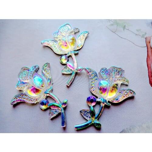 Big rose flower shape 48*35mm Sew on resin rhinestones clear AB colour crystals flatback 2 holes gem stone 20pcs/bag