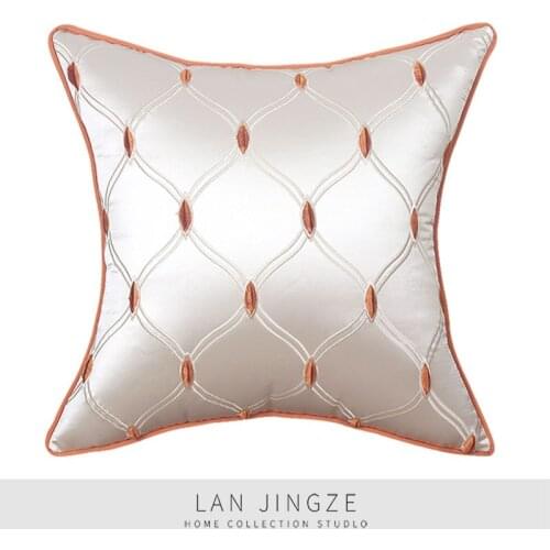 LAN JINGZE Embroidered Geometric Cushion Covers Simple Cotton Throw Pillowcase Home Decor 45x45cm