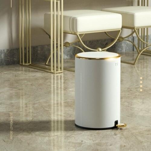 Luxury Nordic Trash Can Simple Kitchen Stainless Steel Bathroom Trash Can Home Office Storage Poubelle Cleaning Supplies BC50TB