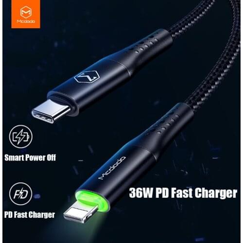 MCDODO 36W USB Type C Cable Wire for Charging Type C to Lighting Fast Charge Data Cable for iPhone12 Series Smartphones with LED