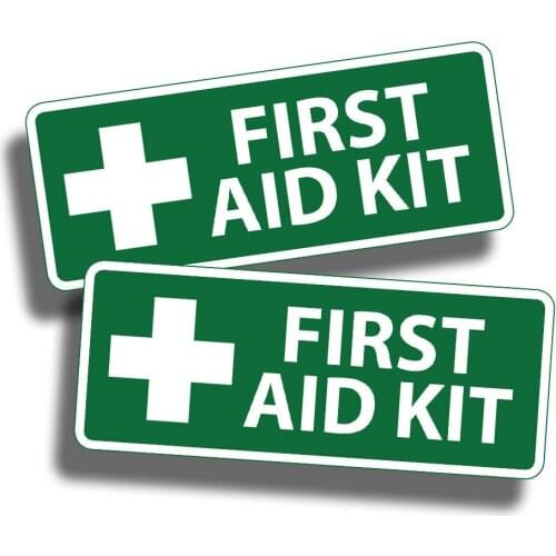 GREEN First Aid Sticker 1st Safe Safety Alert 911 Rescue Kit Red Cross Emergency