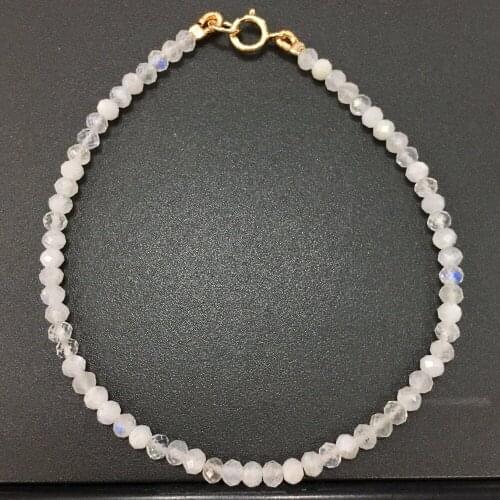 Natrual Shining Moonstones 2-3mm Tibetan silver Fashion Bracelet 7"