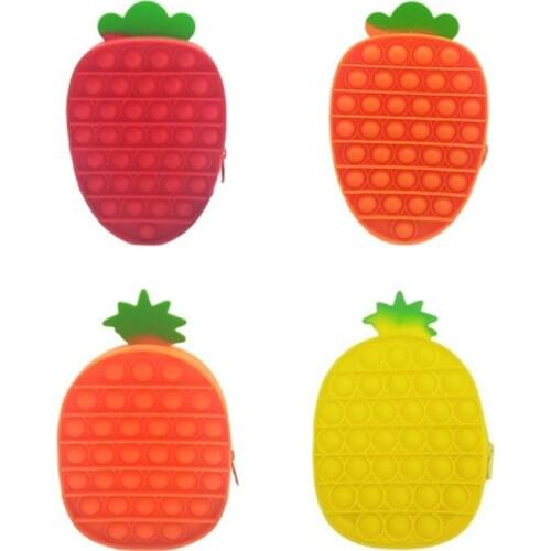New Arrival Silicon Carrot Pineapp Shape Purse Push Pop Bubble Simple Dimple Fidget Bag Popper Sensory Poppet Fidget Handbag