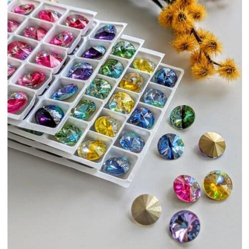 New laser 12mm Crystal Rivoli Stones in Fancy Stone Glass Crystal rhinestones Pixie Stones Point back rhinestones foiled back