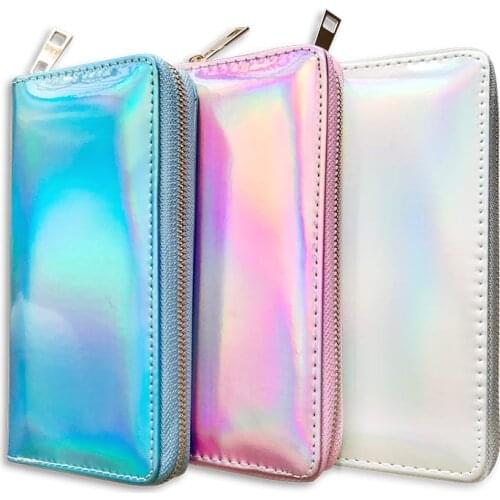 New Women Wallet Long Purse Laser Holographic Wallet Women Clutch Bag Female Portfel Zip Phone Pocket Card Holder Cartera Mujer