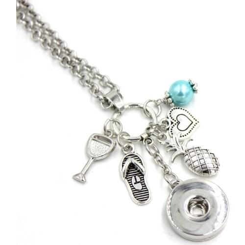 1PC Summer Pineapple Necklace Snap Necklace 18mm Snap Jewelry Beach Slipper Cocktail Glasses Pendant Necklace Gifts