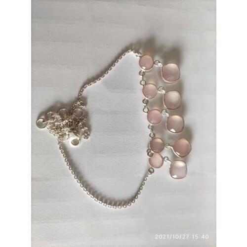 Genunie Cut Rose Quartz Necklace 925 Sterling Silver, 45 cm, MHBNE0127