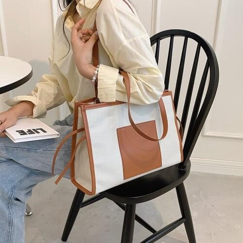 Casual Canvas Handbags Large Capacity Quality Leather Shoulder Bag For Women Tote Female Simple Travel Purse Shopping Bolsas