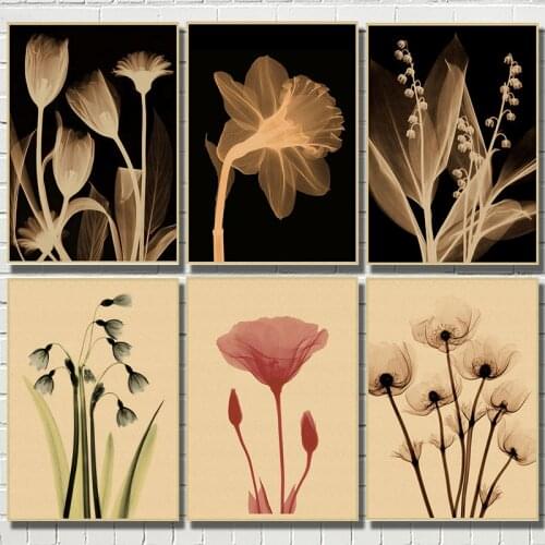 Transparent Flowers Home Decor Abstract Wall Art Kraft Paper Poster Nordic Lotus Flower Painting for Room Office Wall Decor