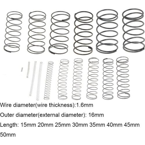 10PCS 1.6*16*15-50mm Spring Steel Small Compression Release Mechanical Return Spring Pressure Spring OD 16mm 1.6x16x15-50mm
