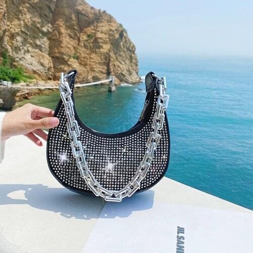 Luxury Diamond Armpit Bag 2021 Designer Thick Chain Shoulder Bag Handbags Women Pu Leather Crossbody Bag Dumpling Pouch Tote