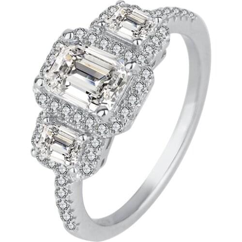 Luxury 100% 925 Sterling Silver Rings Emerald Cut 1 CT Real Moissanite Diamonds Gemstone Cocktail Ring For Women Fine Jewelry