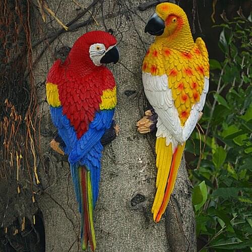 GARDEN DECORATIVE RESIN PARROT WALL HANGING DECORATION CRAFTS PARROT HOME ORNAMENTS DECOR RESIN ANIMAL STATUES SCULPTURE