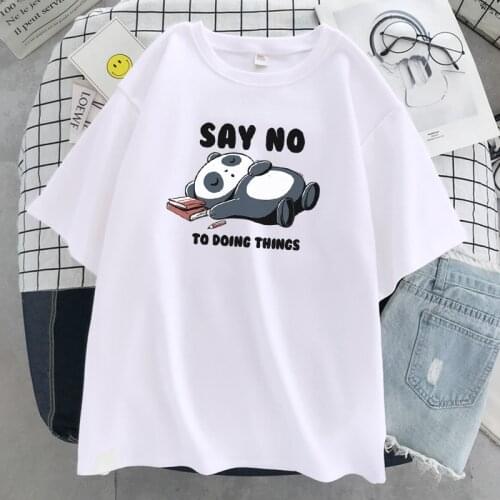 Say no To Doing Things Sleeping panda T-Shirt Womens O-Neck Soft Top Summer Fashion T-Shirts New Casual Oversize Women T Shirts