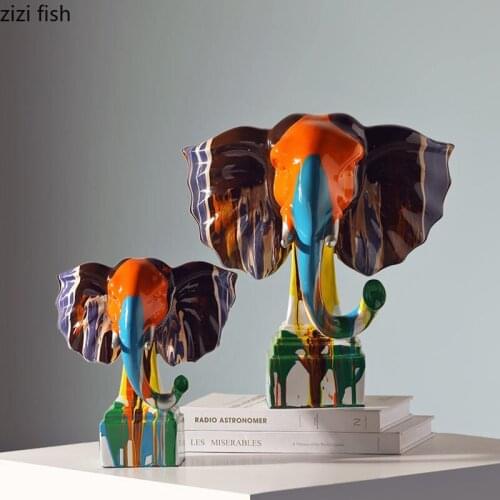 Painted Elephant Statue Desktop Decor Ornaments Resin Craft Sculpture Living Room Furnishings Home Decoration Accessories Modern