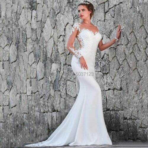 2020 Long Sleeve Mermaid Wedding Dresses Appliques Lace Sheer Scoop Neckline Floor Length Bridal Wedding Gowns Vestidos De Noiva