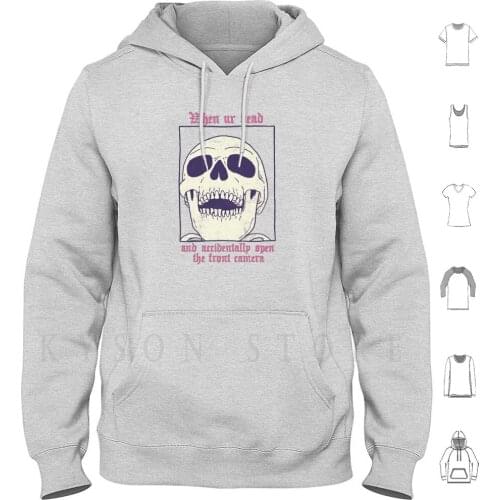 Accideadtal Selfie Hoodies Long Sleeve Skull Skeleton Memes Dead Ded Death Awkward Camera Front