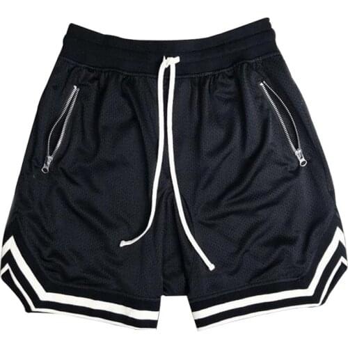 Streetwear Vintage Mesh Baggy Shorts Mens Justin Bieber Side Zipper Elastic Waist Loose Knee Jogging Fitness Shorts