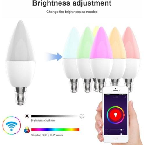 Tuya WiFi Smart Bulb RGB + W + C LED Candle Bulb E14 Dimmable Light Smart Life/Remote Control Compatible With Alexa Google Home