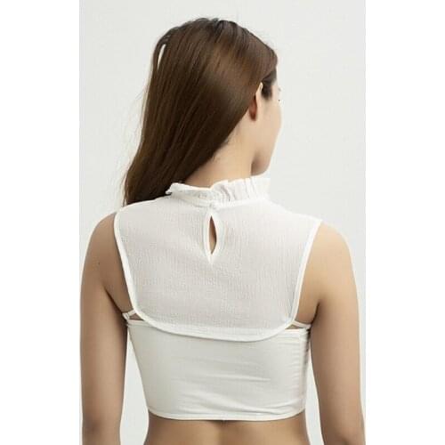 Women Stand Ruffled Fake Collar Hollow Keyhole White Detachable Half Top Dickey Q1QA