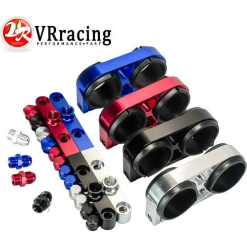 VR - Twin Fuel Pump Bracket Billet Aluminium Assembly OUTLET Manifold In Black for 044 fuel pump W/O Logo VR-LD2642
