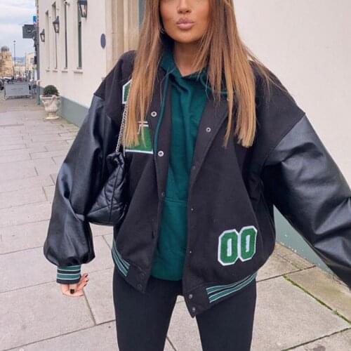 Harajuku Baseball Jacket Letter Embrodiery Casual Long Sleeve Jackets Autumn Oversize Hip Hop 2021 Loose Button Women Jacket