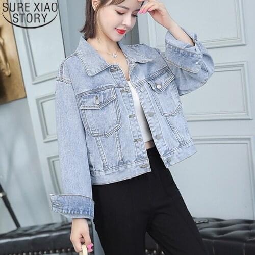 Korean Vintage Womens Spring Autumn Jacket New Plus Size Loose Denim Coat Denim Jacket Women Clothes Solid Casual Tops 16293