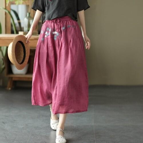 New Women Skirts Summer Sweet Style Loose Floral Embroidery Double-deck Female Mid-Calf Length Full-skirted A-Line Skirt Fashion